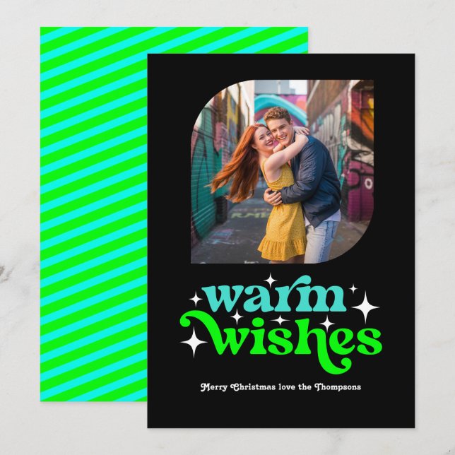 Turquoise & Lime Modern Retro Christmas Photo Holiday Card (Front/Back)