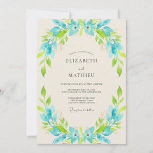 Turquoise Lime Wreath Wedding Invitation