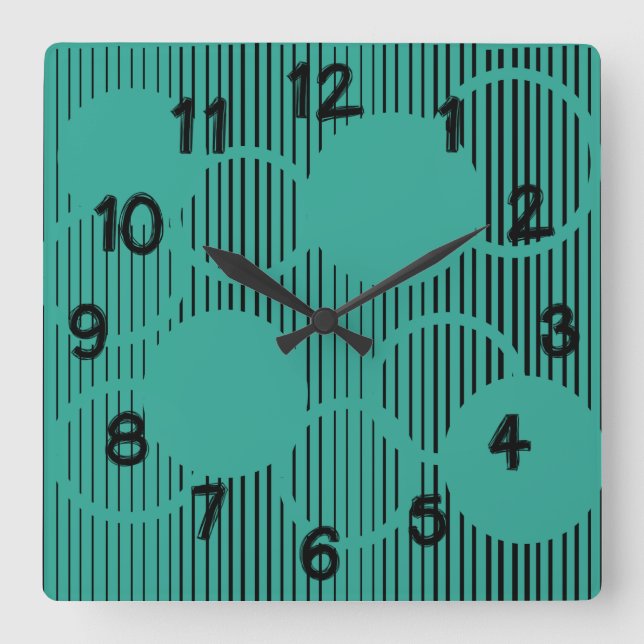 Turquoise Lined Circles Square Wall Clock (Front)