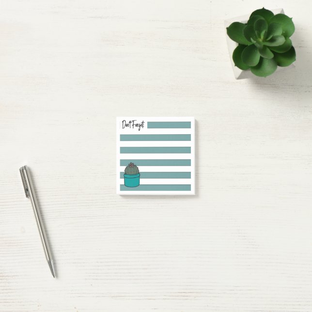 Turquoise | Lined | Potted Cactus Post-it Notes (Office)
