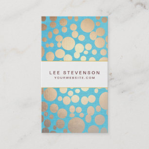 Turquoise Linen and Gold Circles Look Beauty Salon Business Card