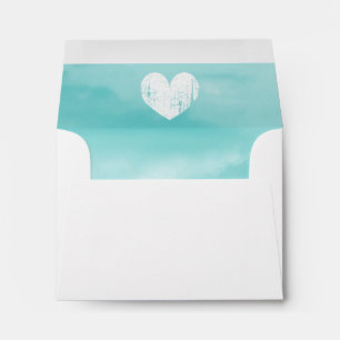 Turquoise liner wedding envelope with rustic heart