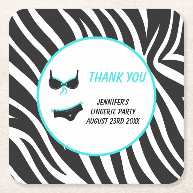 Turquoise Lingerie Party Thank You Square Paper Coaster (Front)