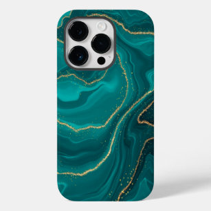 Turquoise liquid marble background with gold Case-Mate iPhone 14 pro case