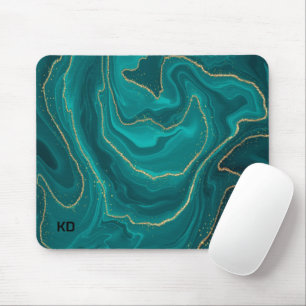 Turquoise liquid marble background with gold mouse pad