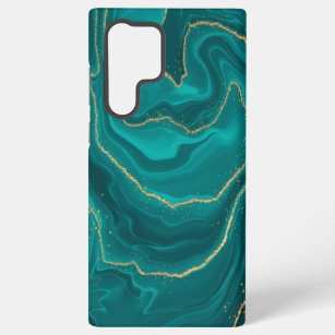 Turquoise liquid marble background with gold samsung galaxy case