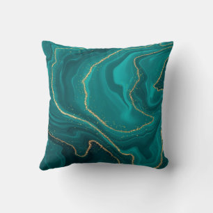 Turquoise Liquid Marble Throw Pillow