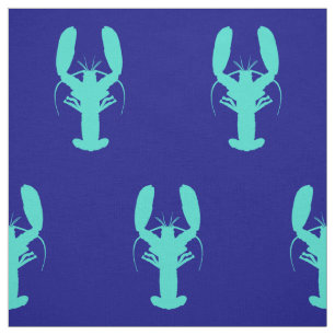 Turquoise Lobster On Navy Blue Coastal Decor Fabric