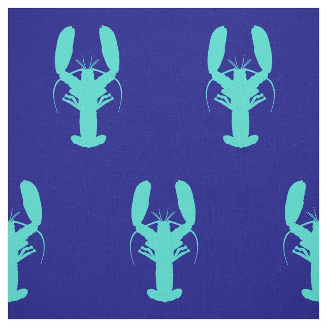 Turquoise Lobster On Navy Blue Coastal Decor Fabric (Swatch)