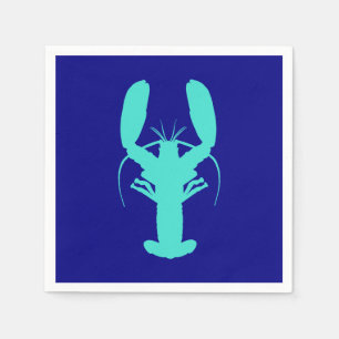 Turquoise Lobster On Navy Blue Napkin