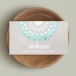 Turquoise Lotus Floral Mandala Healing Arts Business Card