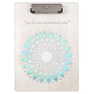 Turquoise Lotus Floral Mandala Scratched Marble Clipboard