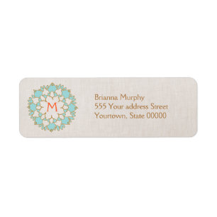 Turquoise Lotus Monogrammed Return Address Labels
