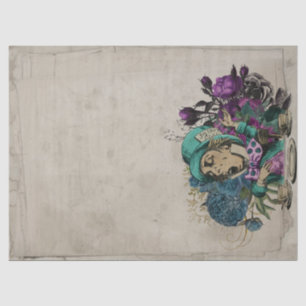 Turquoise Mad Hatter Alice in Wonderland Decoupage Tissue Paper