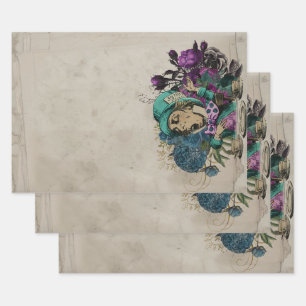 Turquoise Mad Hatter Alice in Wonderland Wrapping Paper Sheet