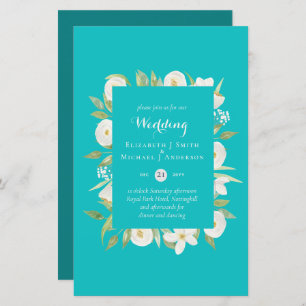 Turquoise Magnolia Floral Budget Wedding Invite A9