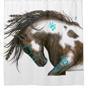 Turquoise Majesti Pinto Horse by Bihrle Shower Curtain