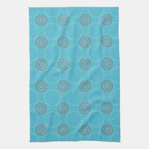 Turquoise Mandala Kaleidoscope Circles Tea Towel
