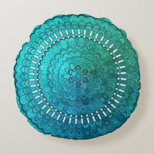 Turquoise Mandala Round Cushion