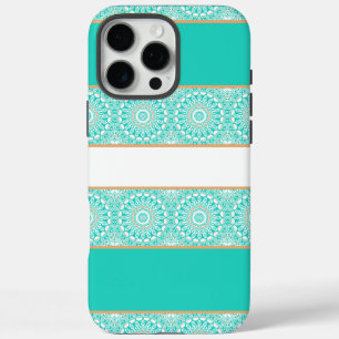 Turquoise Mandala Stripe Pattern iPhone 16 Pro Max Case