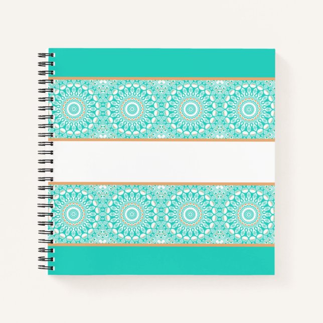 Turquoise Mandala Stripe Pattern Notebook (Front)