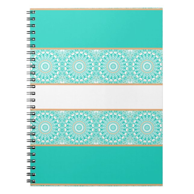 Turquoise Mandala Stripe Pattern Notebook (Front)
