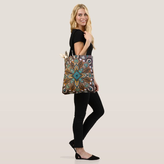 Turquoise Mandala Tote Bag (On Model)