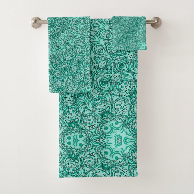 Turquoise Mandala with Intricate Symmetry Bath Towel Set (Insitu)