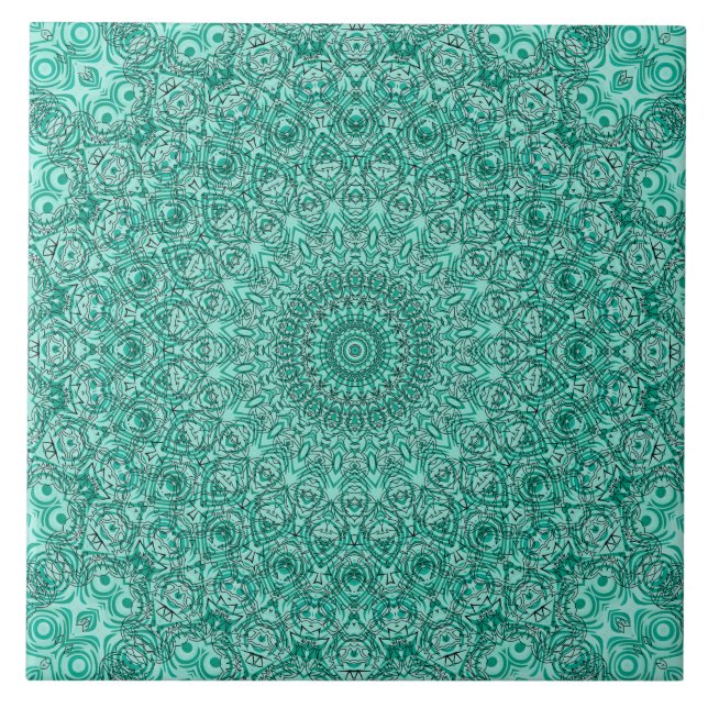Turquoise Mandala with Intricate Symmetry Ceramic Tile (Front)