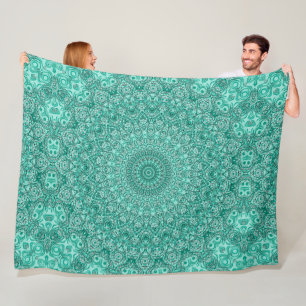Turquoise Mandala with Intricate Symmetry Fleece Blanket