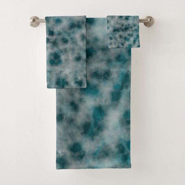 Turquoise Marble abstract Bath Towel Set (Insitu)