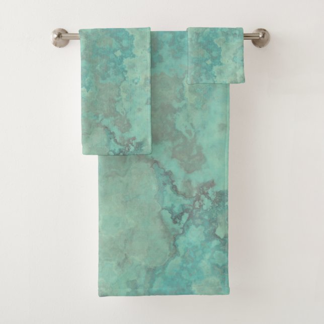 Turquoise Marble Abstract Bath Towel Set (Insitu)