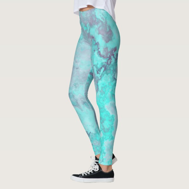 Turquoise Marble Abstract Rug Leggings (Left)