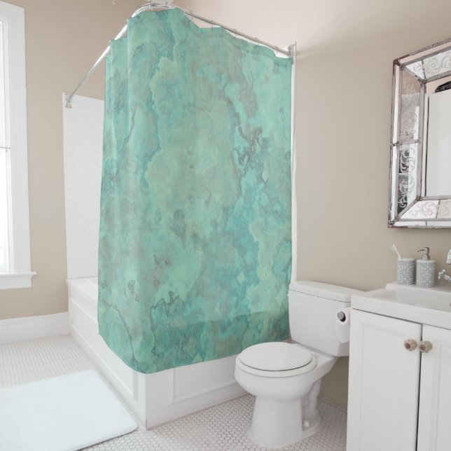 Turquoise Marble Abstract Shower Curtain (In Situ)