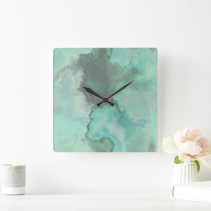 Turquoise Marble Abstract Square Wall Clock