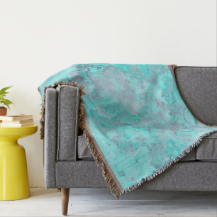Turquoise Marble Abstract Throw Blanket