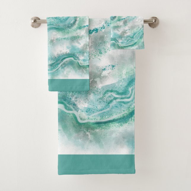 Turquoise Marble Bath Towels Set Gift (Insitu)