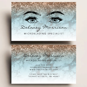 Turquoise Marble Bronze Glitter Eyes Microblading Business Card