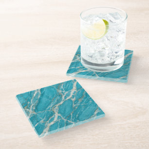 Turquoise Marble Elegant Modern Aesthetic Style Glass Coaster