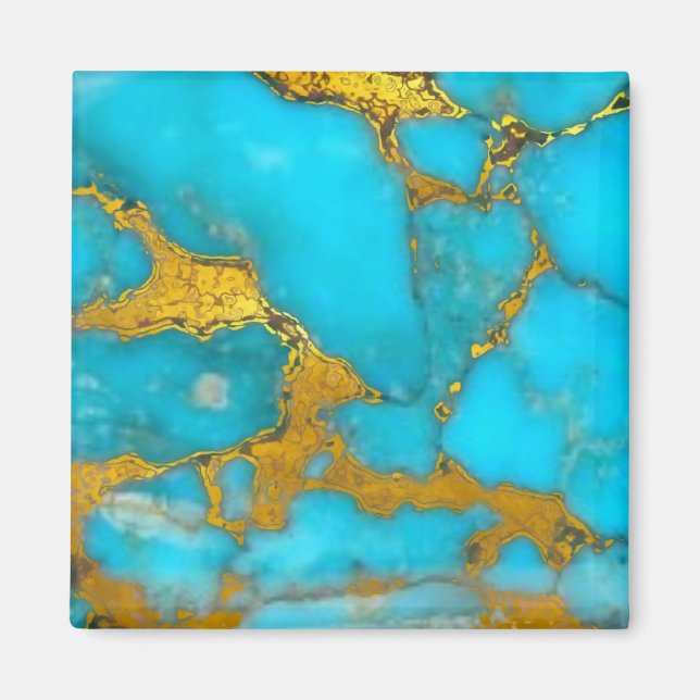 Turquoise Marble GOLD Glitter - ADD Initials Magnet (Front)