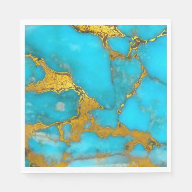 Turquoise Marble GOLD Glitter - ADD Initials Napkin (Front)