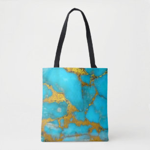 Turquoise Marble GOLD Glitter - ADD Initials Tote Bag