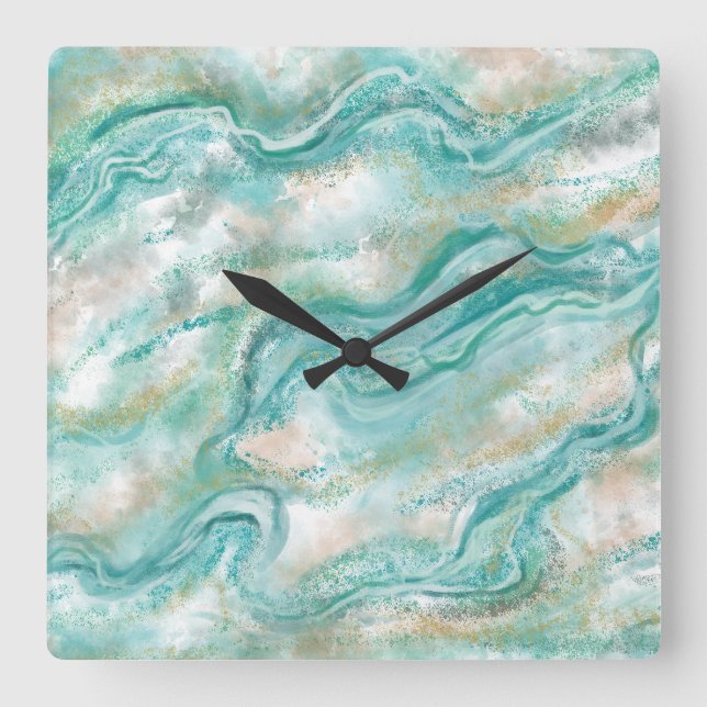 Turquoise Marble  Pattern Wall Clock (Front)