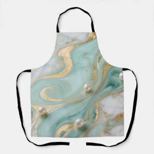Turquoise Marble Pearl Gold Swirl Apron