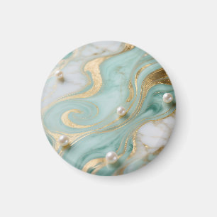 Turquoise Marble Pearl Gold Swirl Magnet