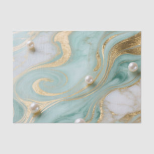 Turquoise Marble Pearl Gold Swirl Tissue Paper