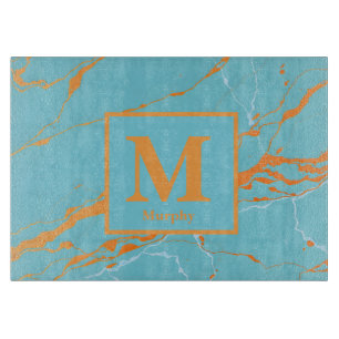 Turquoise Marble with Copper Highlights Monogram Cutting Board