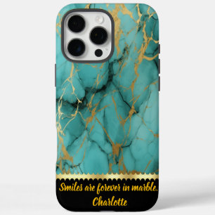 Turquoise marble with gold veins iPhone 16 pro max case