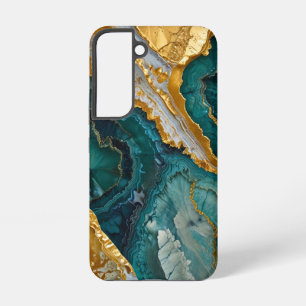 Turquoise marbling with gold samsung galaxy case