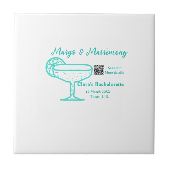 Turquoise Margs & Matrimony Bachelorette party  Ceramic Tile (Front)